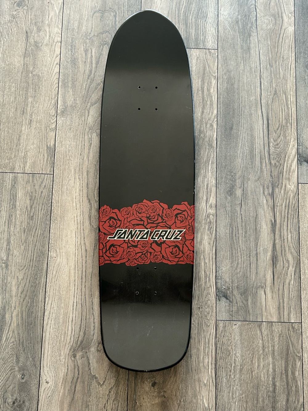 Santa Cruz Skateboards Black Deck with Red Rose Skeleton Graphic Deck